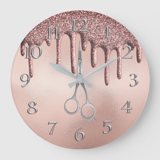 Grande Horloge Ronde Elégant Rose en or coiffeur ciseau (Recto)