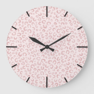 Grande Horloge Ronde Élégant Rose Parties scintillant d'or Leopard Post