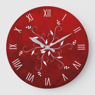 Grande Horloge Ronde Élégant rouge rubis avec accent blanc