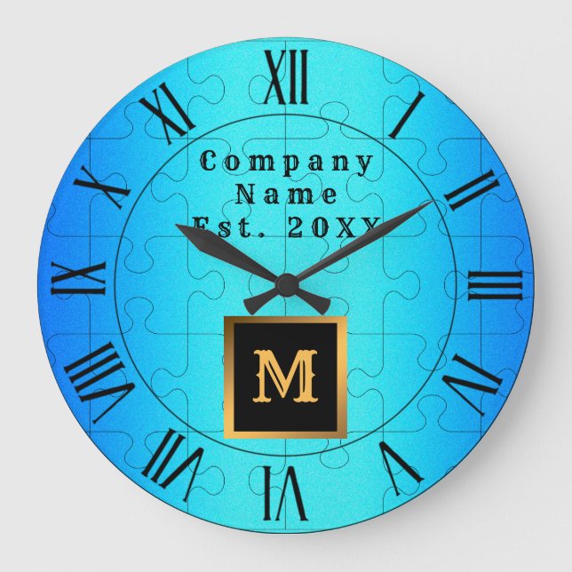 Grande Horloge Ronde Élégant Royal Blue Metal Monogramme (Recto)