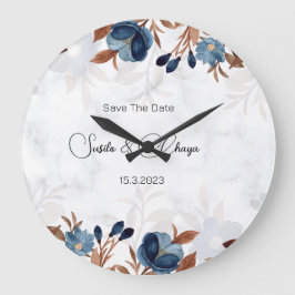 Grande Horloge Ronde élégant Royal Blue Rustic savethedate moderne.