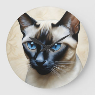 Grande Horloge Ronde Elegant Siamese Cat