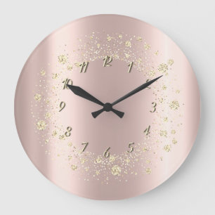 Grande Horloge Ronde Élégant Tendance Confettis Rose Gold