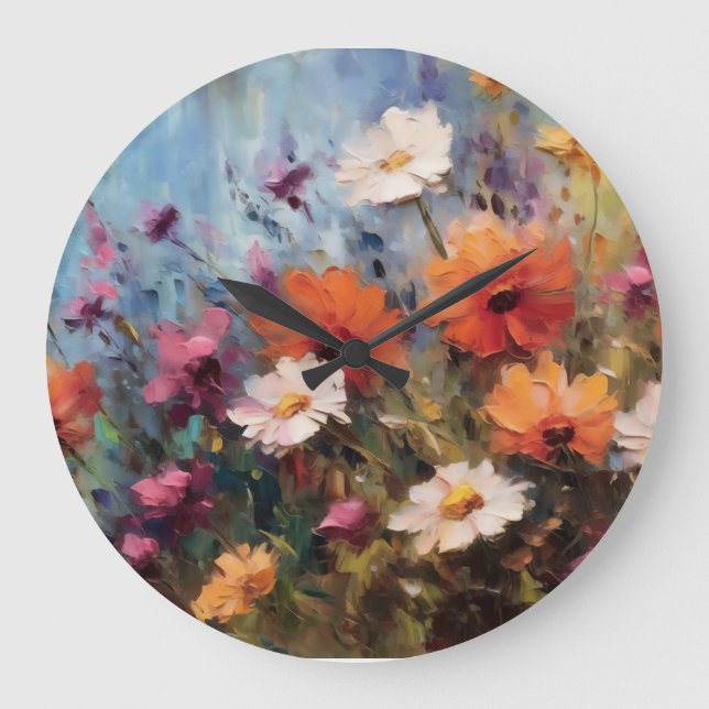 Grande Horloge Ronde élégant thème floral moderne (Recto)
