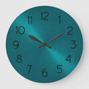 Grande Horloge Ronde Elégant Turquoise bleu métallique Look Sheen
