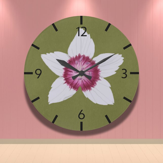 Grande Horloge Ronde Élégant Vert Olivier Clematis Moderne Dessiné À La (Créateur téléchargé)