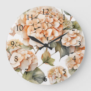 Grande Horloge Ronde Elégante aquarelle blanche vert orange boho