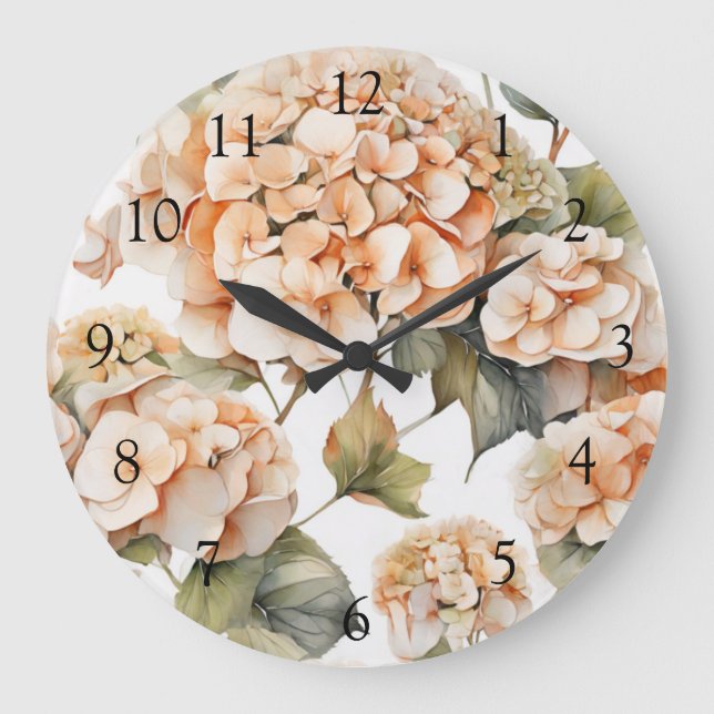 Grande Horloge Ronde Elégante aquarelle blanche vert orange boho (Recto)