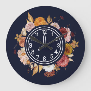 Grande Horloge Ronde Elégante aquarelle florale