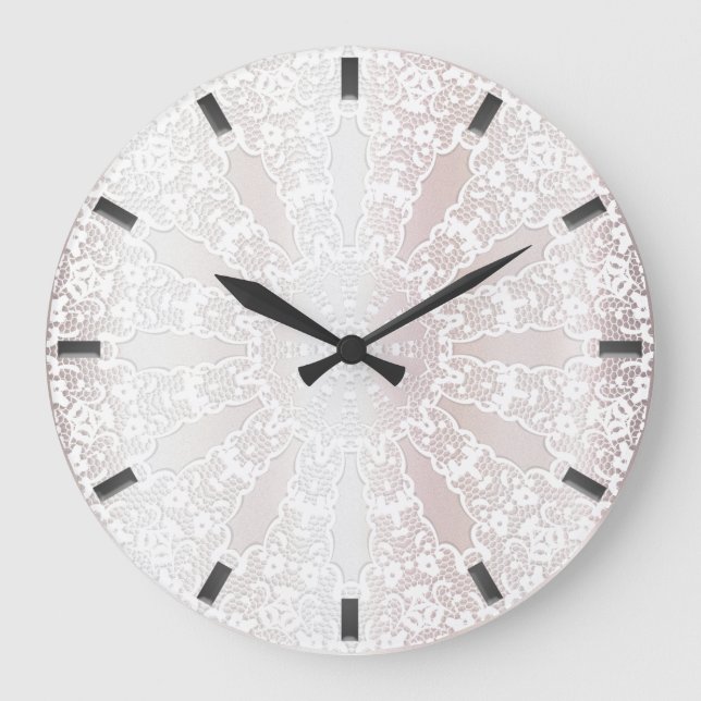 Grande Horloge Ronde Élégante cadenas floral dentelle blanche (Recto)