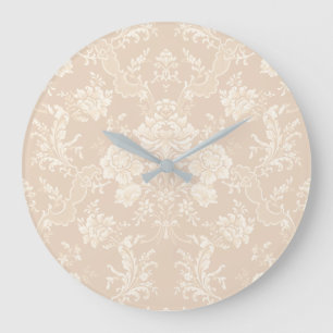 Grande Horloge Ronde Élégante crème-créme-damas romantique chic flo