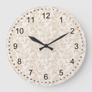 Grande Horloge Ronde Élégante crème Rose Floral