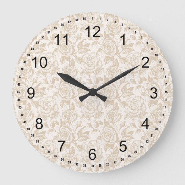 Grande Horloge Ronde Élégante crème Rose Floral (Recto)