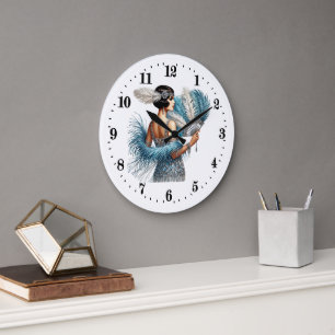 Grande Horloge Ronde Élégante dame Art déco