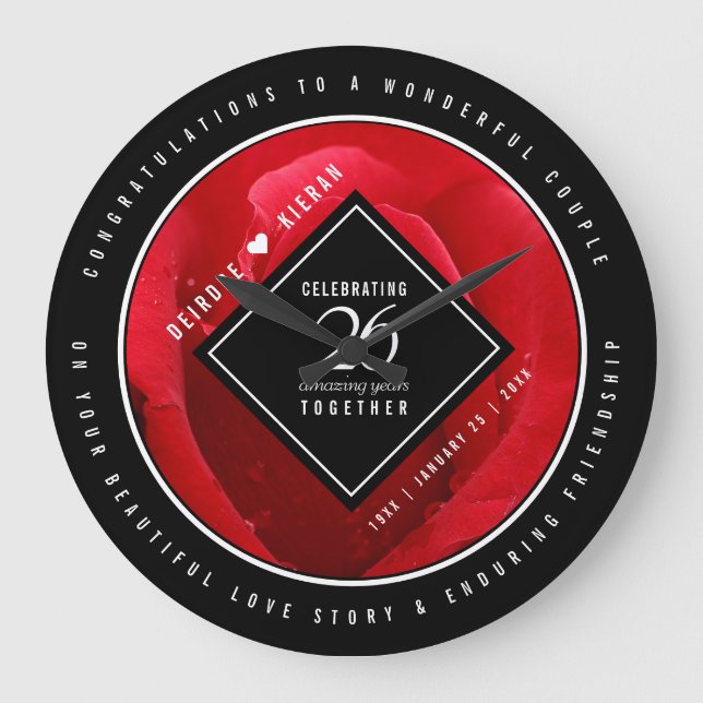 Grande Horloge Ronde Élégante fête du 26e anniversaire du Mariage Rose (Recto)