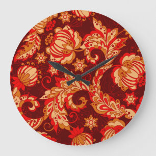 Grande Horloge Ronde Elégante Fleurs Ethniques Motif sans couture