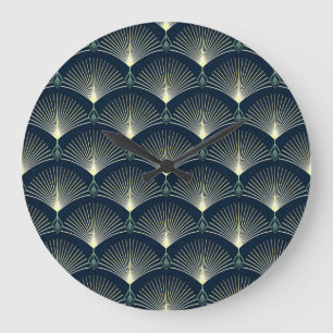 Grande Horloge Ronde Elégante Géométrie : Bleu Art Déco.