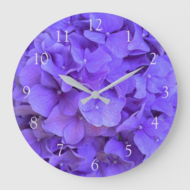 Grande Horloge Ronde Elégante lavande violette lilas hydrangées florale (Recto)