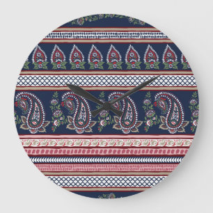 Grande Horloge Ronde Elégante Marine Paisley : Conception des frontière