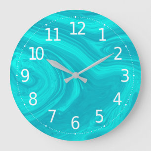 Grande Horloge Ronde Élégante oeuvre de marbre Turquoise liquide Abst