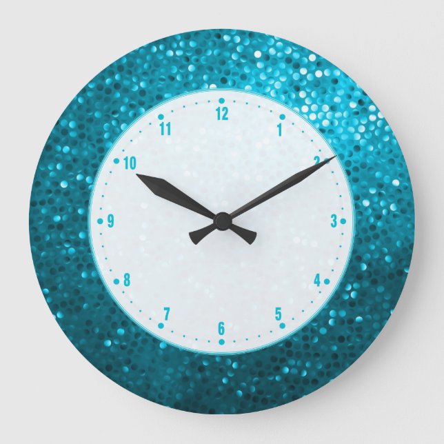Grande Horloge Ronde Elégante Parties scintillant Bleue Rétro (Recto)