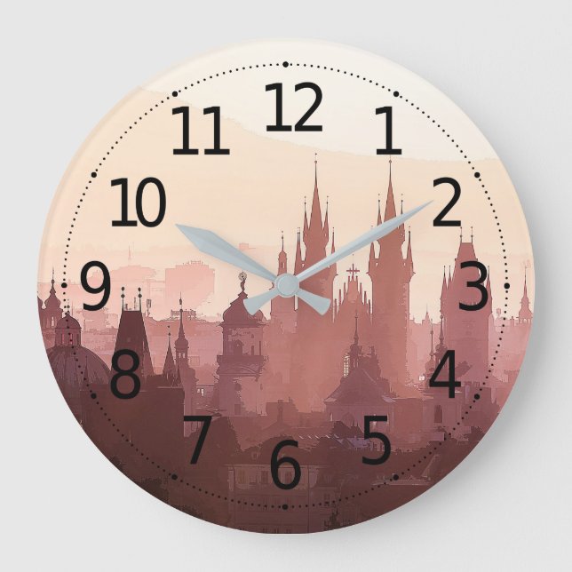 Grande Horloge Ronde Elégante ville de Prague Acryllique oeuvre d'art | (Recto)