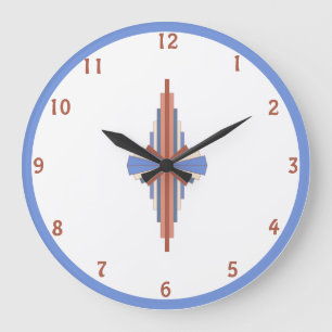 Grande Horloge Ronde éléments Art déco en or rose et bleu