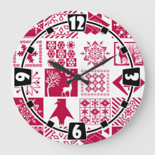 Grande Horloge Ronde Eléments de Noël sans couture flocon géométrique