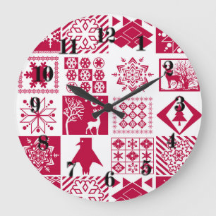 Grande Horloge Ronde Eléments de Noël sans couture flocon géométrique