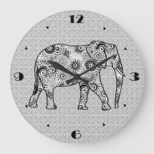 Grande Horloge Ronde Éléphale tourbillon fractal - gris, noir et blanc