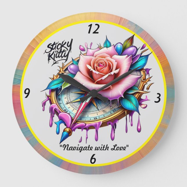 Grande Horloge Ronde "Emblème Rose Blissful Compass" (Recto)