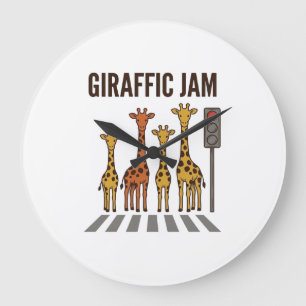 Grande Horloge Ronde Embouteillage giraffic Drôle de girafe traversant
