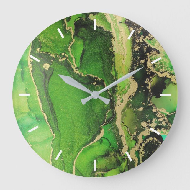 Grande Horloge Ronde Emerald Green Black Gold Abstrait sans chiffres (Recto)
