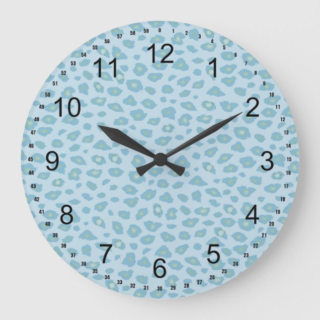 Grande Horloge Ronde Empreinte de léopard bleu ciel (Recto)