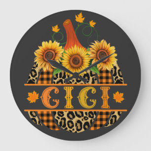 Grande Horloge Ronde Empreinte de léopard Citrouille GiGi Plaid Buffalo