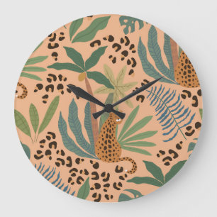 Grande Horloge Ronde Empreinte de léopard de la jungle : motif sans cou