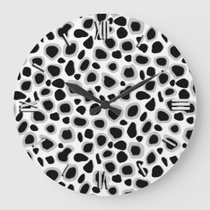 Grande Horloge Ronde Empreinte de léopard - noir et blanc