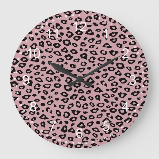Grande Horloge Ronde Empreinte de léopard noir rose (Recto)