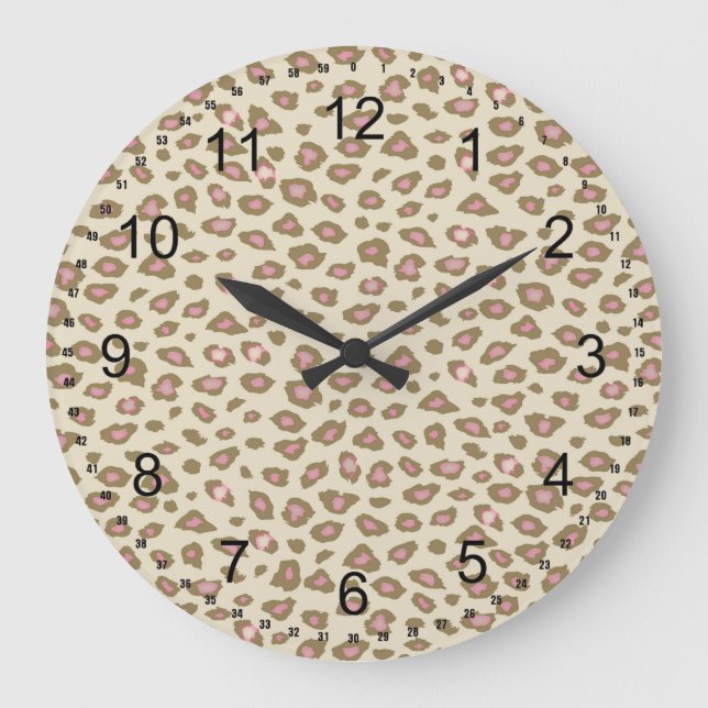 Grande Horloge Ronde Empreinte de léopard rose crème (Recto)