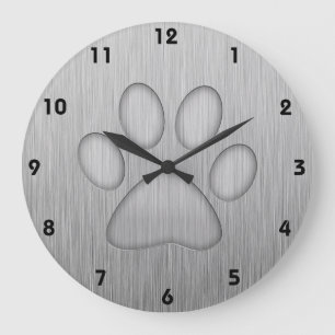 Grande Horloge Ronde Empreinte de patte ; Métal-regard