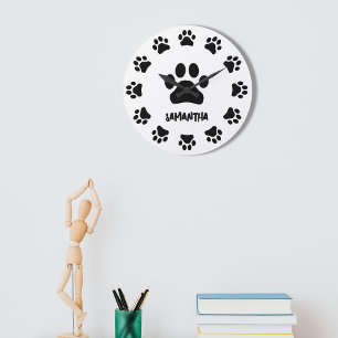 Grande Horloge Ronde Empreinte de patte personnalisé