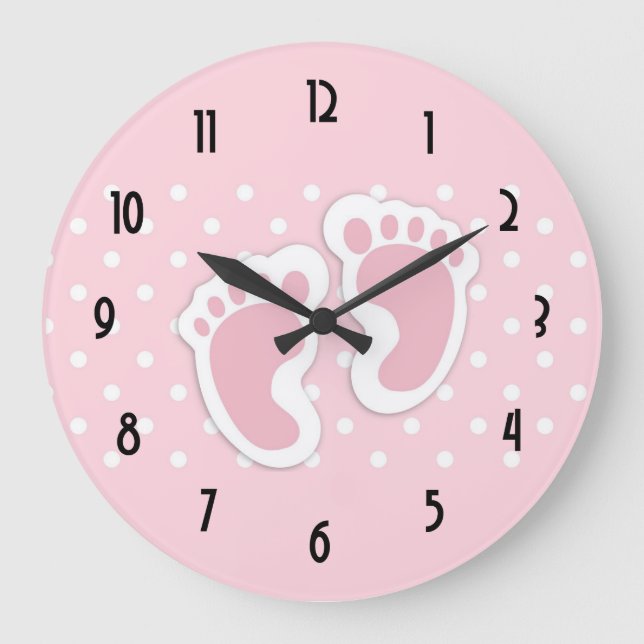 Grande Horloge Ronde Empreintes de pas roses mignonnes de bébé (Recto)