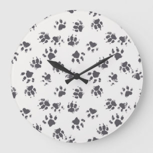 Grande Horloge Ronde Empreintes Paw : Chien Monochrome Sans Seamless.
