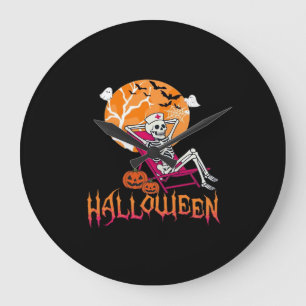 Grande Horloge Ronde En Attente D'Halloween Infirmière D'Été Skeleton P