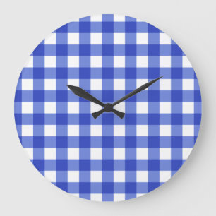 Grande Horloge Ronde En vichy bleue
