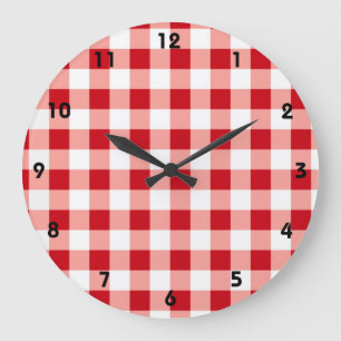 Grande Horloge Ronde En vichy rouge