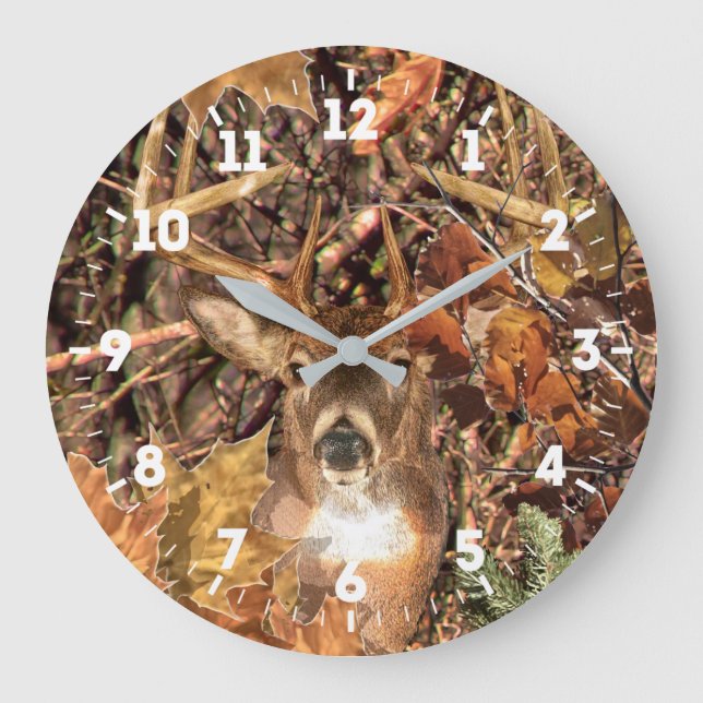 Grande Horloge Ronde Énergie de tête de cerfs communs de queue blanche (Recto)