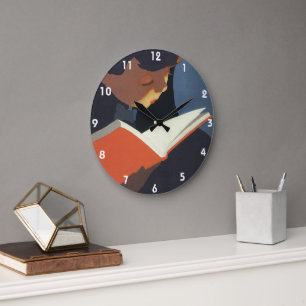 Grande Horloge Ronde Enfant ancien lisant un livre de la bibliothèque