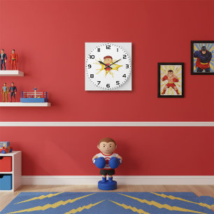 Grande Horloge Ronde Enfant boxeur en gants rouges et short
