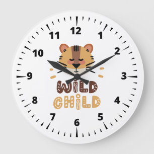 Grande Horloge Ronde Enfant sauvage de tigres mignon